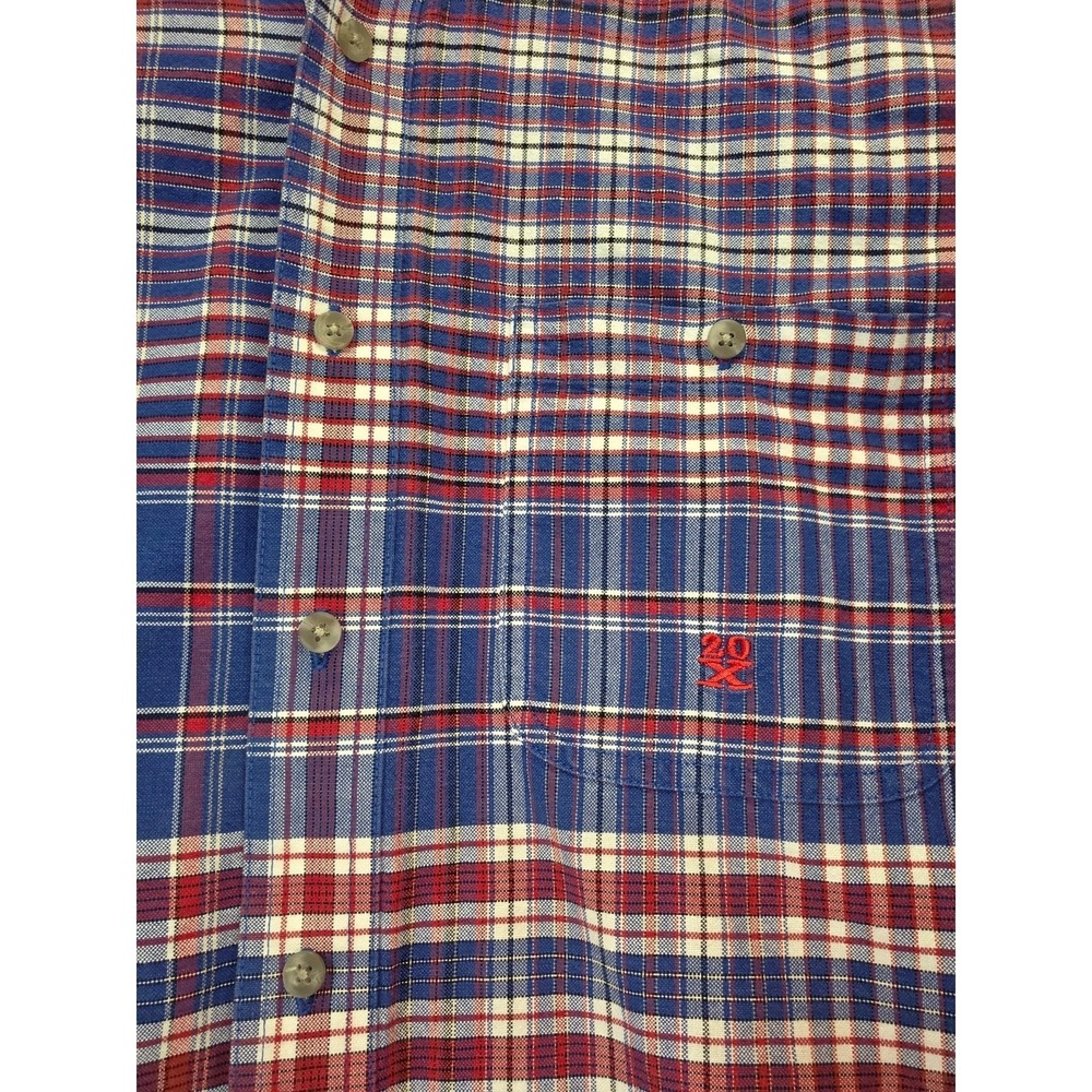 Wrangler Twenty X Mens Small Blue Red Plaid Short Sleeve Button Down Shirt